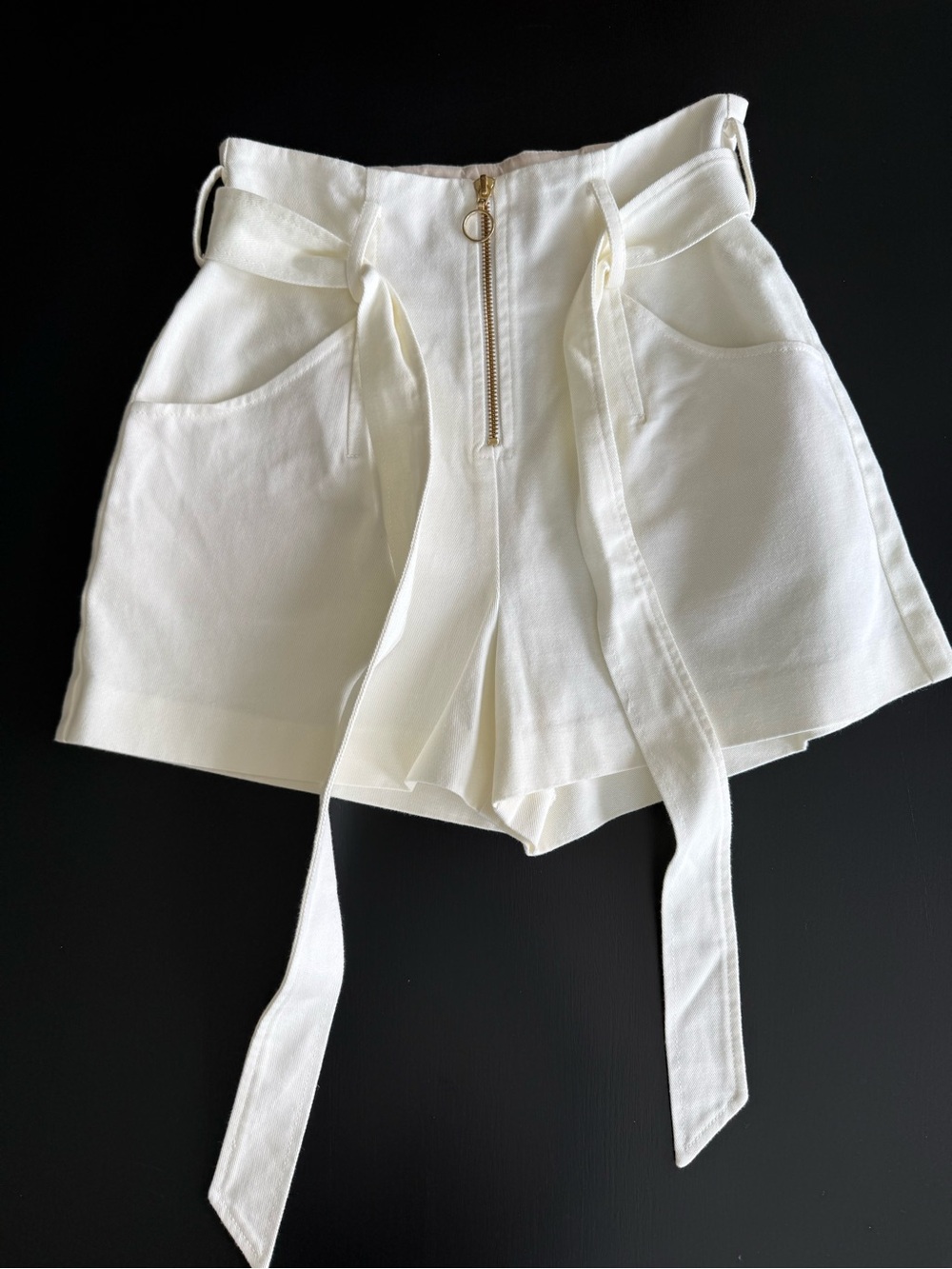 INTERMIX Cream High-Waist Tie-Belt Shorts